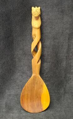 Vintage African Hand Carved Cheeta Large Wooden Spoon